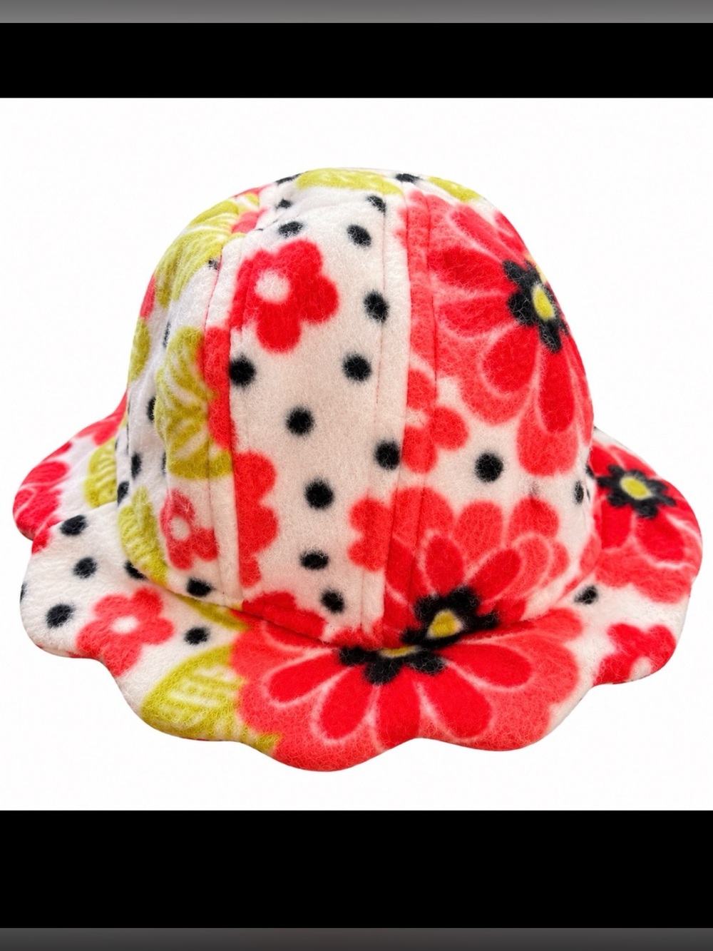 Kids Floral Plush Bucket Hat - Pink Red Green